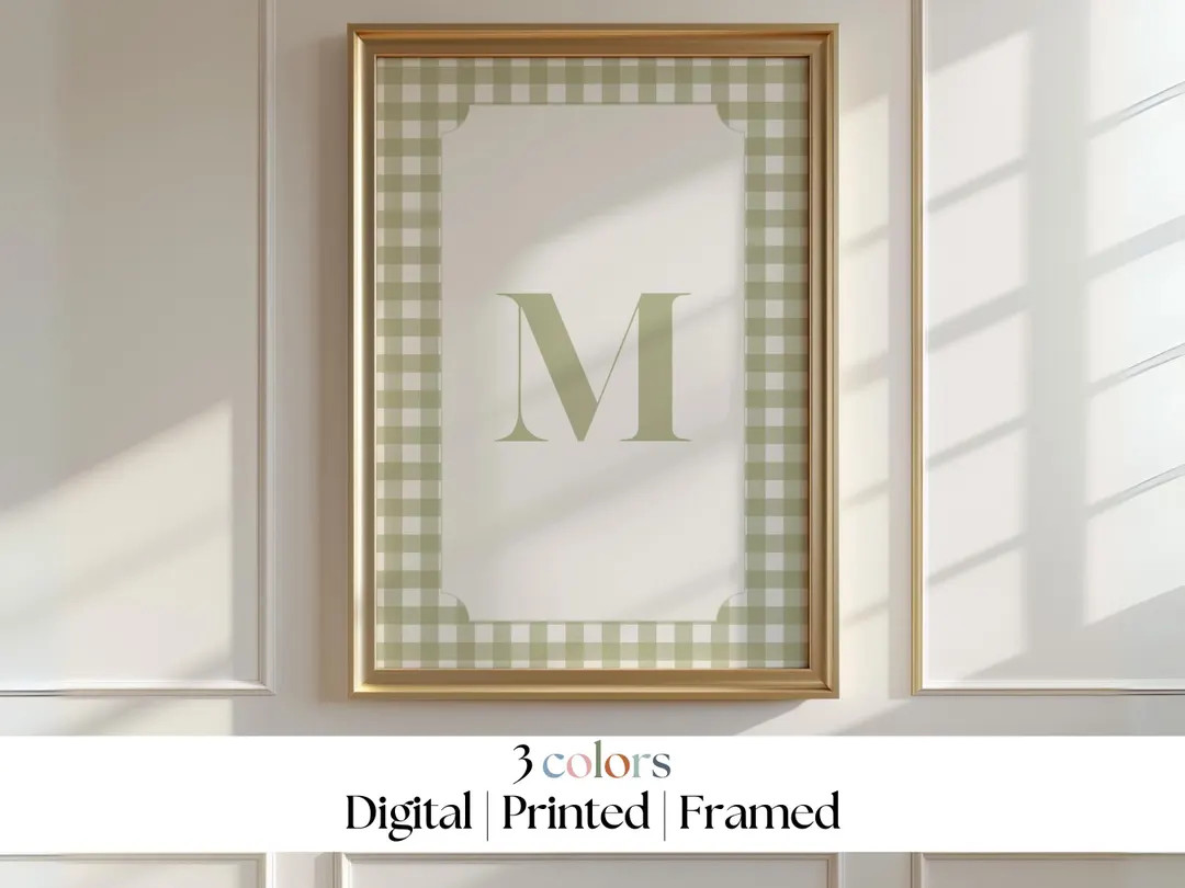 Custom Vintage Gingham Initial Print, Baby Name, Personalised Initial Name Print, Name Sign, Vint... | Etsy (US)