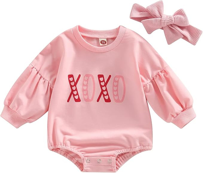Valentines Day Baby Boy Girl Clothes Sweatshirt Romper Heart Oversized Bodysuit Onesie Spring Win... | Amazon (US)
