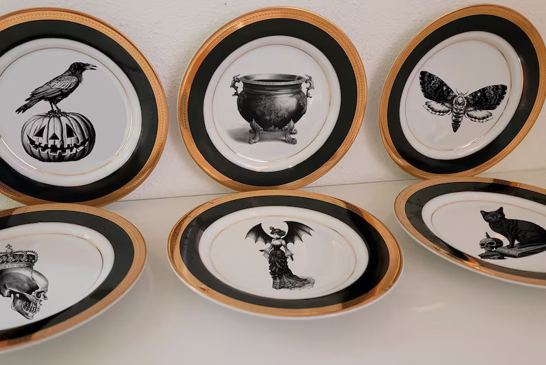 Six Halloween Dessert Plates 6. Food Safe Porcelain. - Etsy | Etsy (US)