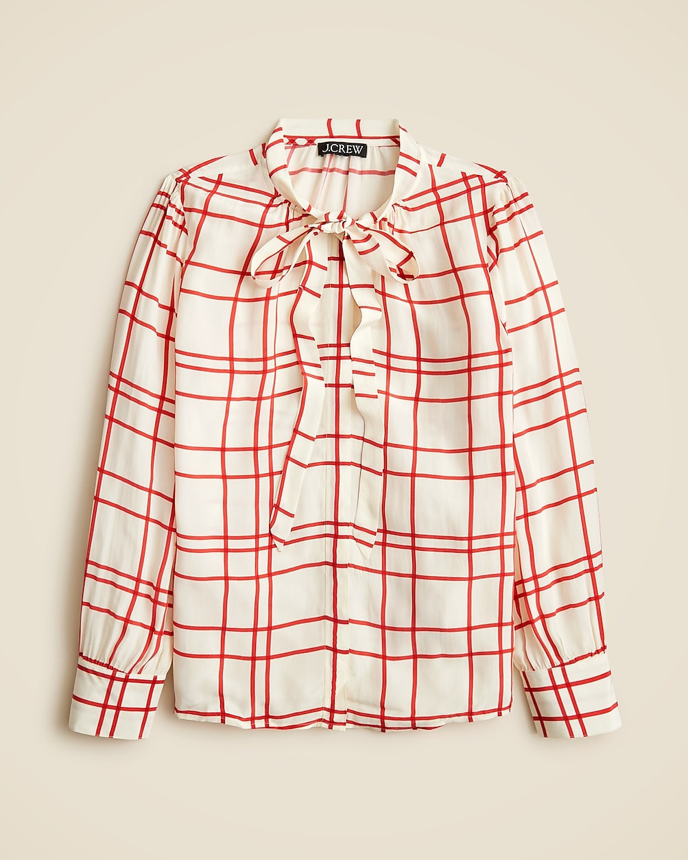 Tie-neck top in plaid crepe de chine | J. Crew US