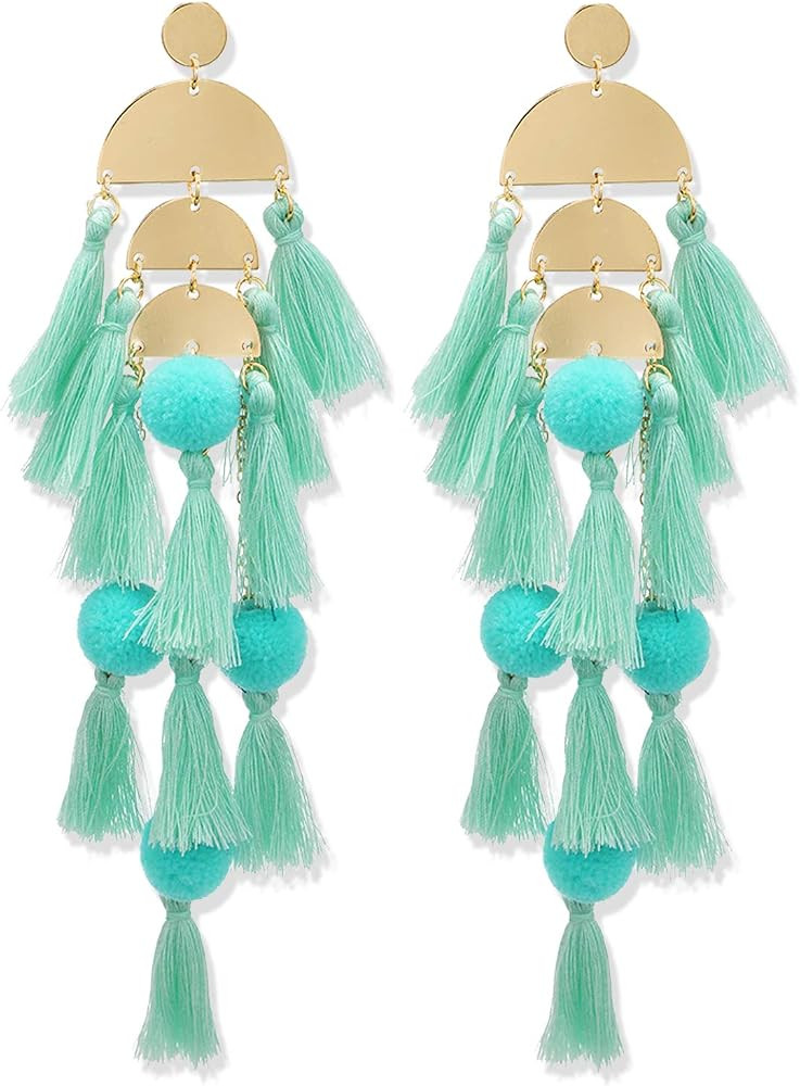 Long Tassel Earrings for Women - Colorful Large Statement Earrings Bohemian Earrings Hawaiian Sum... | Amazon (US)