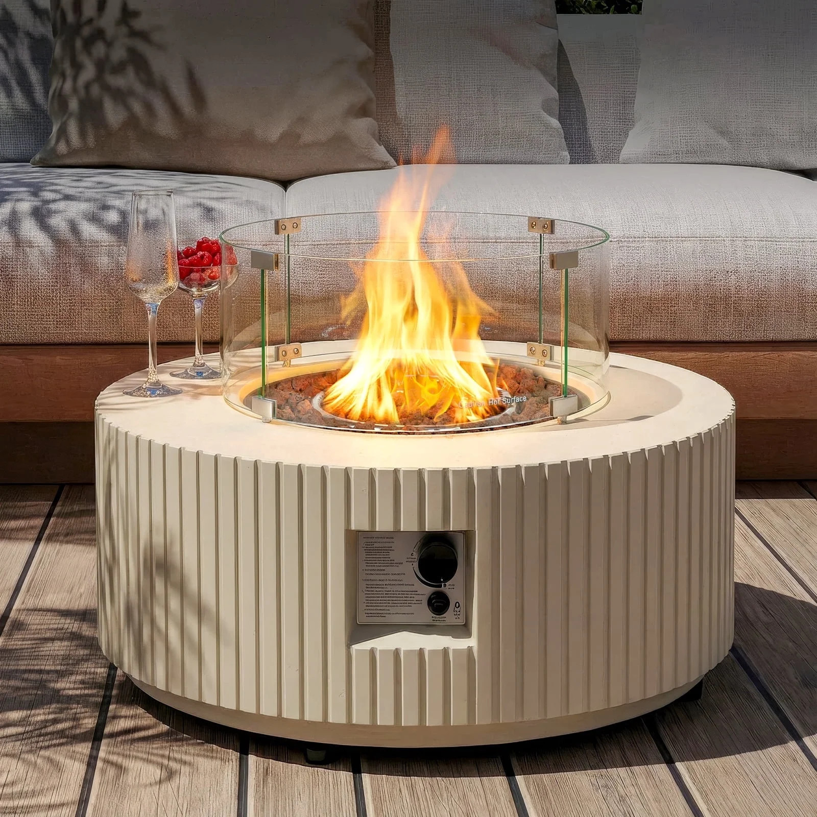 ReeQuo 36 Inch Outdoor Propane Fire Pit with Wind Guard, 50,000 BTU Round Natural Gas Fire Table ... | Walmart (US)