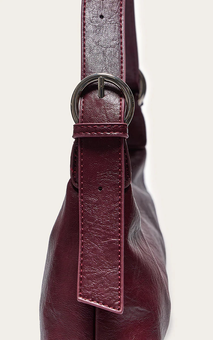 Burgundy Crinkle Pu Buckle Detail Shoulder Bag | PrettyLittleThing UK
