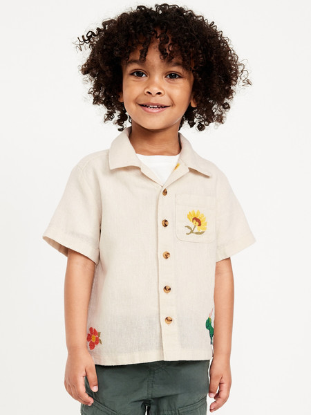 Embroidered Short-Sleeve Linen-Blend Shirt for Toddler Boys | Old Navy (US)