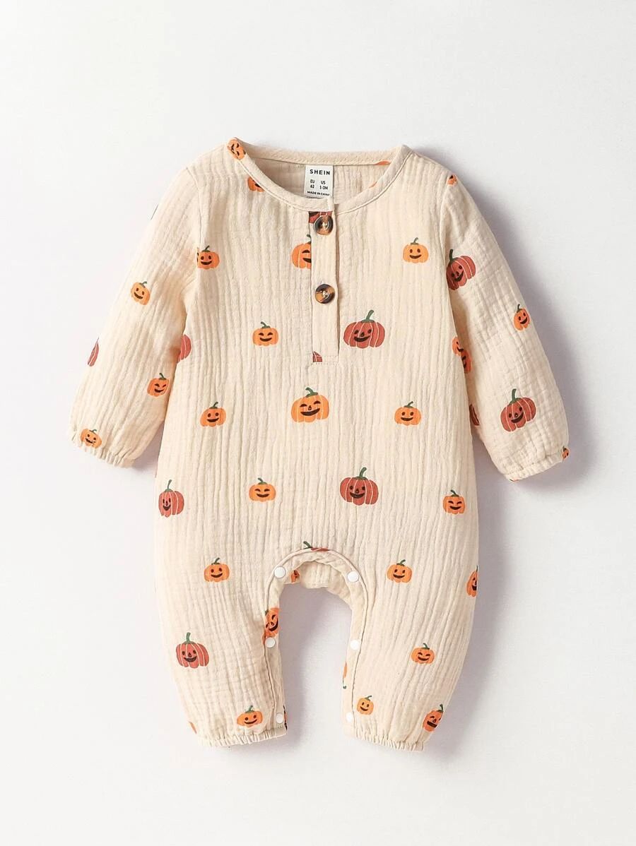 Newborn Baby Halloween Pumpkin Print Jumpsuit
   
      SKU: sa2205241199139612
          (500+ R... | SHEIN