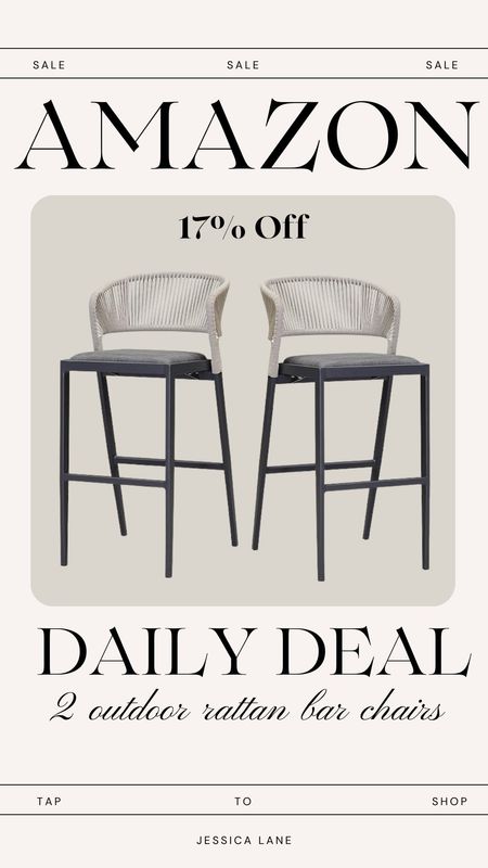 Amazon daily deal, save 17% on this set of two outdoor rattan bar chairs. Outdoor bar stools, outdoor bar chairs, woven bar stools, Amazon home, Amazon outdoor furniture, patio chair, patio and bar stool, patio furniture, Amazon deal

#LTKSeasonal #LTKhome #LTKsalealert
