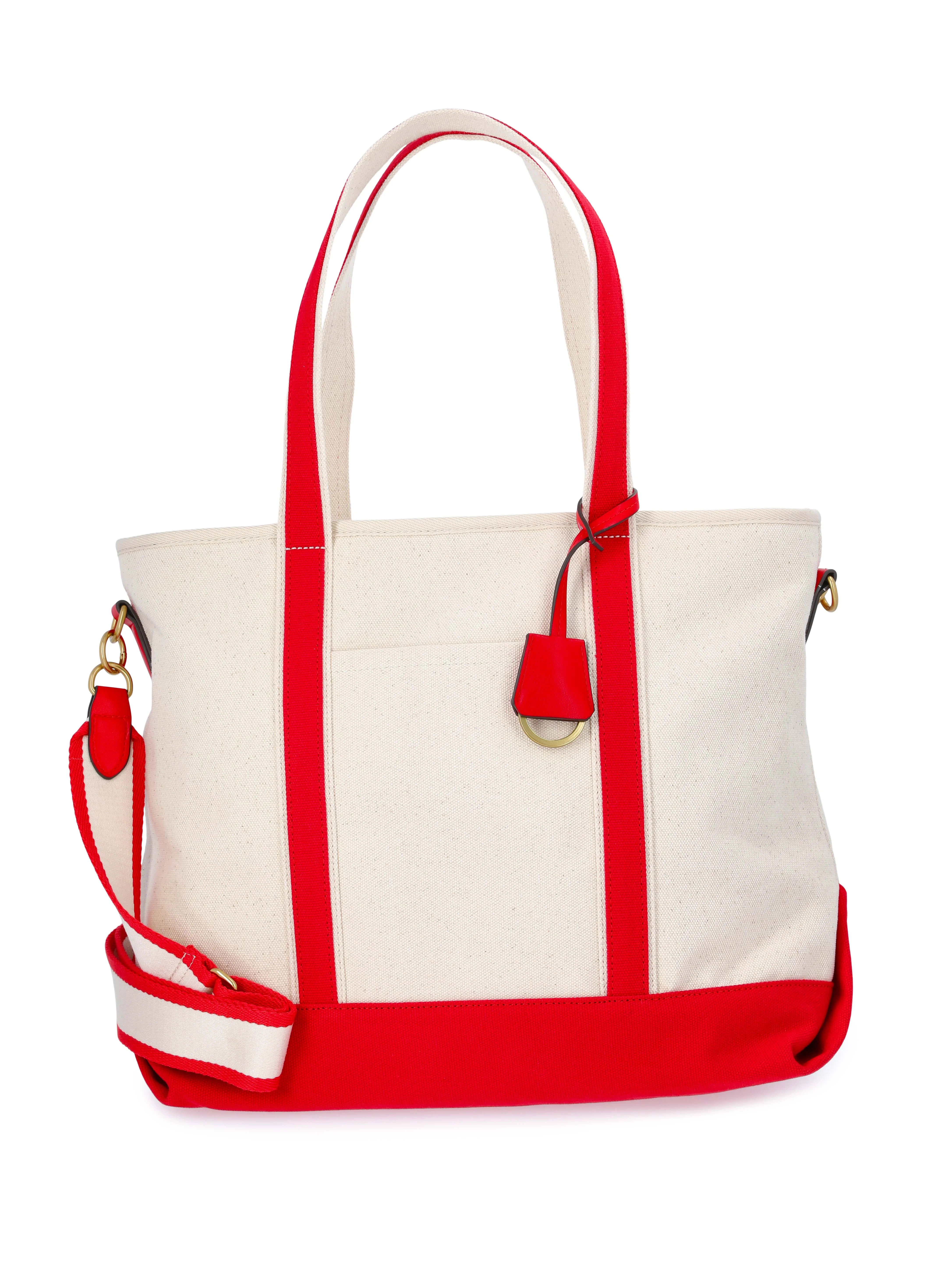 Free Assembly Women's Medium Canvas Tote, Natural/Red Star | Walmart (US)