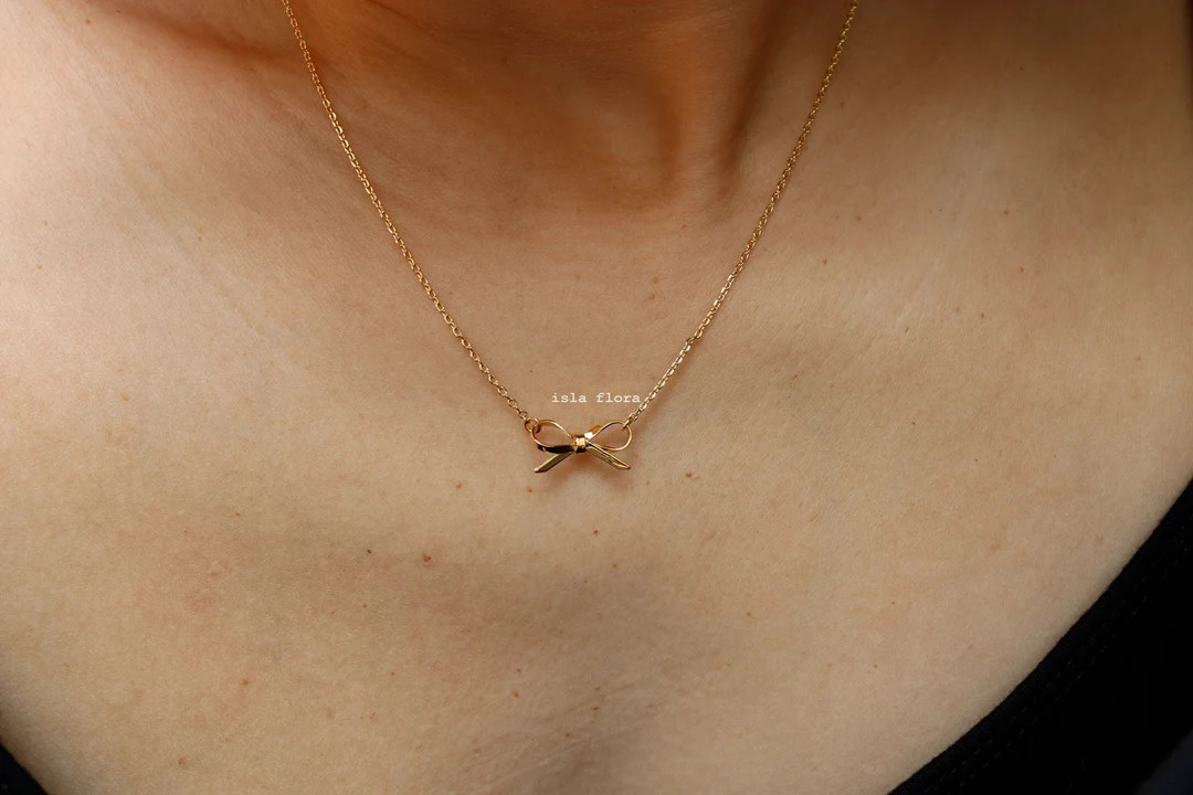 Dainty Ribbon Bow Necklace, Aesthetic Simple, 18K Gold Dipped Minimalist, Layering, Small Jewelry... | Etsy (US)