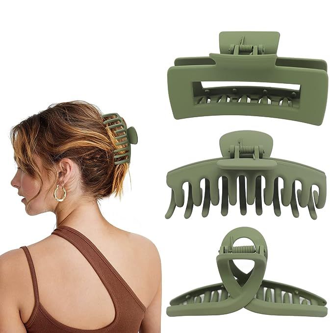 MORIKOKI Green Claw Clips, Large Hair Claw Clips for Thick/Thin Hair, Big Matte Banana Hair Clips... | Amazon (US)