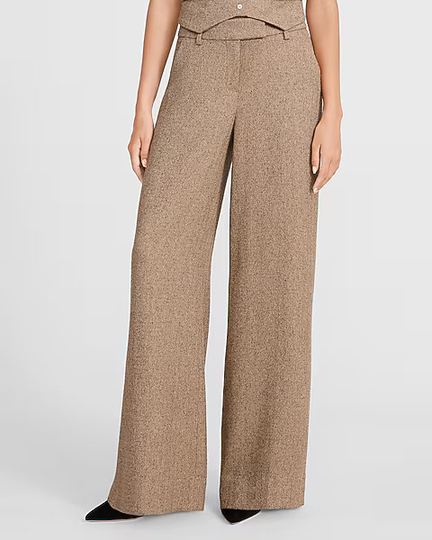 Editor Textured Herringbone Mid Rise Wide Leg Pant | Express