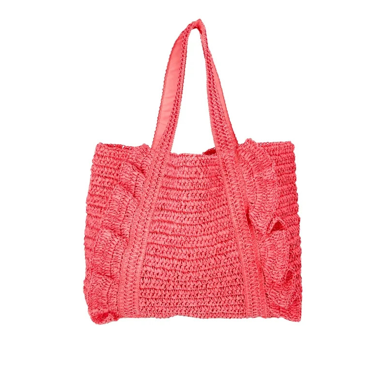 Time and Tru Women's Ruffle Tote Bag, Sunset Pink | Walmart (US)
