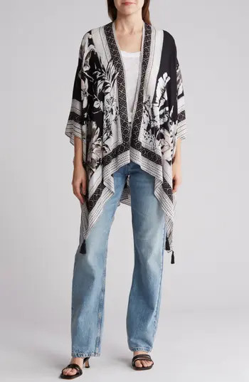 Vince Camuto Tropical Blooms Ruana in Black Neutral at Nordstrom Rack | Nordstrom Rack