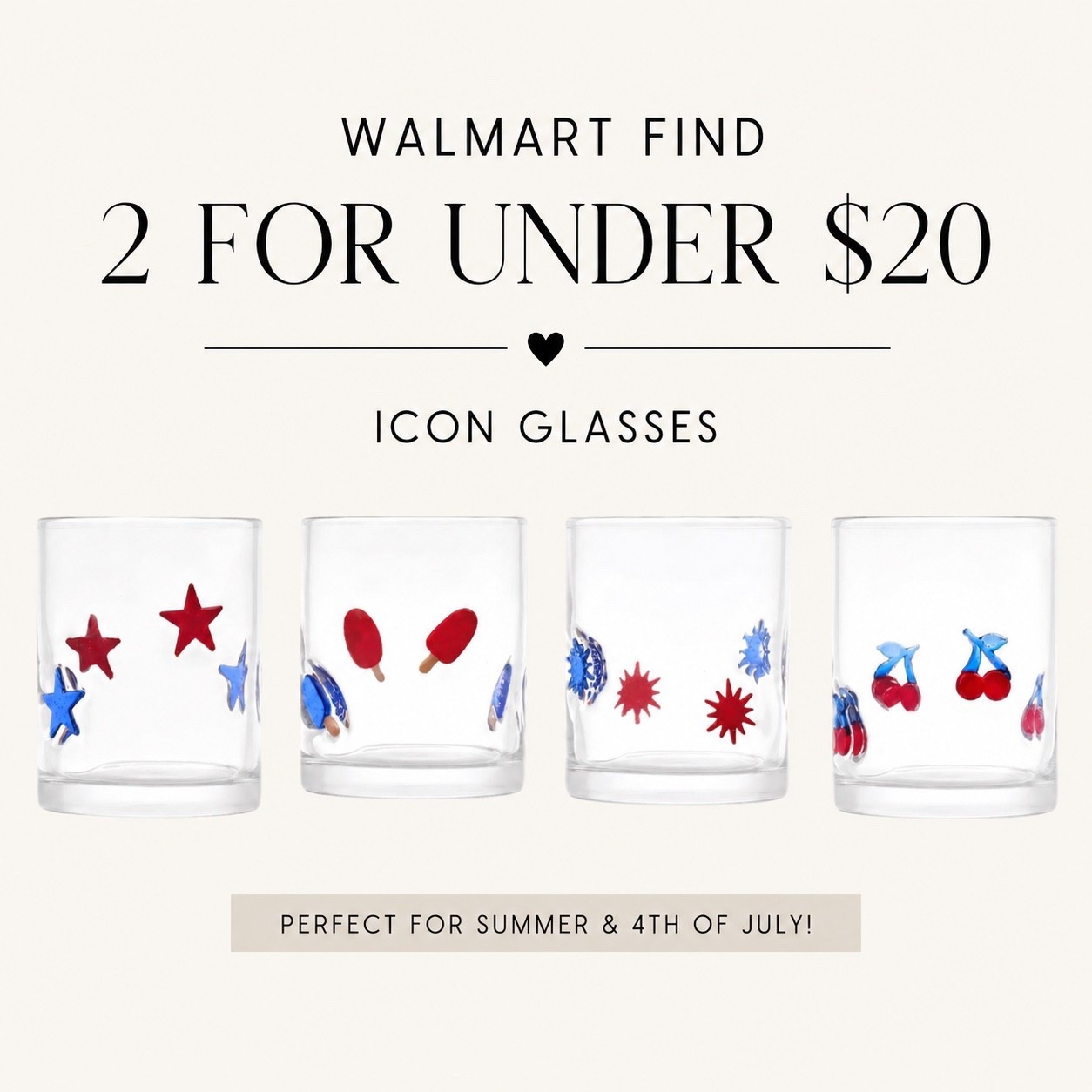 🇺🇸 These adorable icon glasses from Walmart are giving all the summer vibes! Whether you choose stars ⭐, popsicles 🍧, fireworks 🎆, or cherries 🍒, they’re perfect for Fourth of July gatherings, backyard BBQs, and summer entertaining.

✨ Set of 2 for under $20
✨ Fun conversation starter
✨ Great for patriotic parties and summer tablescapes

Which design would you pick? ❤️🤍💙

#LTKHome #SummerDecor #FourthOfJulyDecor #PatrioticDecor #WalmartFinds #EntertainingAtHome #SummerHosting #LTKStyle

Short Walmart Storefront Post

🇺🇸 Cute summer entertaining find! These hand-blown icon glasses come in stars, fireworks, popsicles, and cherries. Set of 2 for under $20! ❤️🤍💙🍒✨

#LTKHome