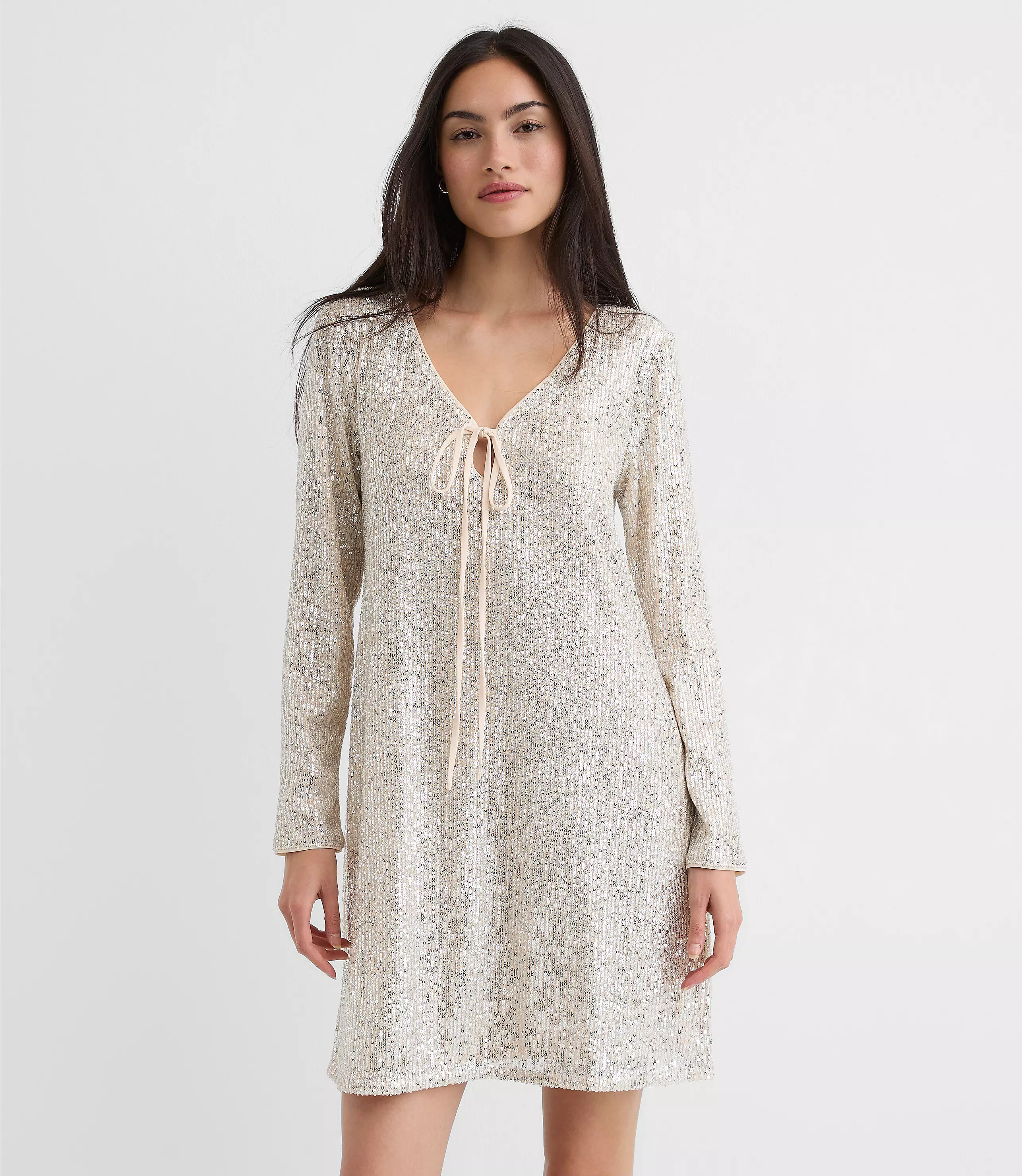 Petite Sequin Tie Keyhole Mini Dress | LOFT