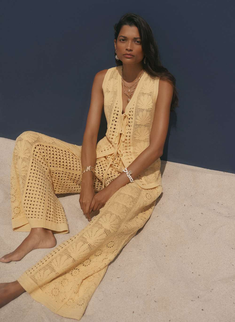 Yellow Crochet Shell Trousers | Mint Velvet