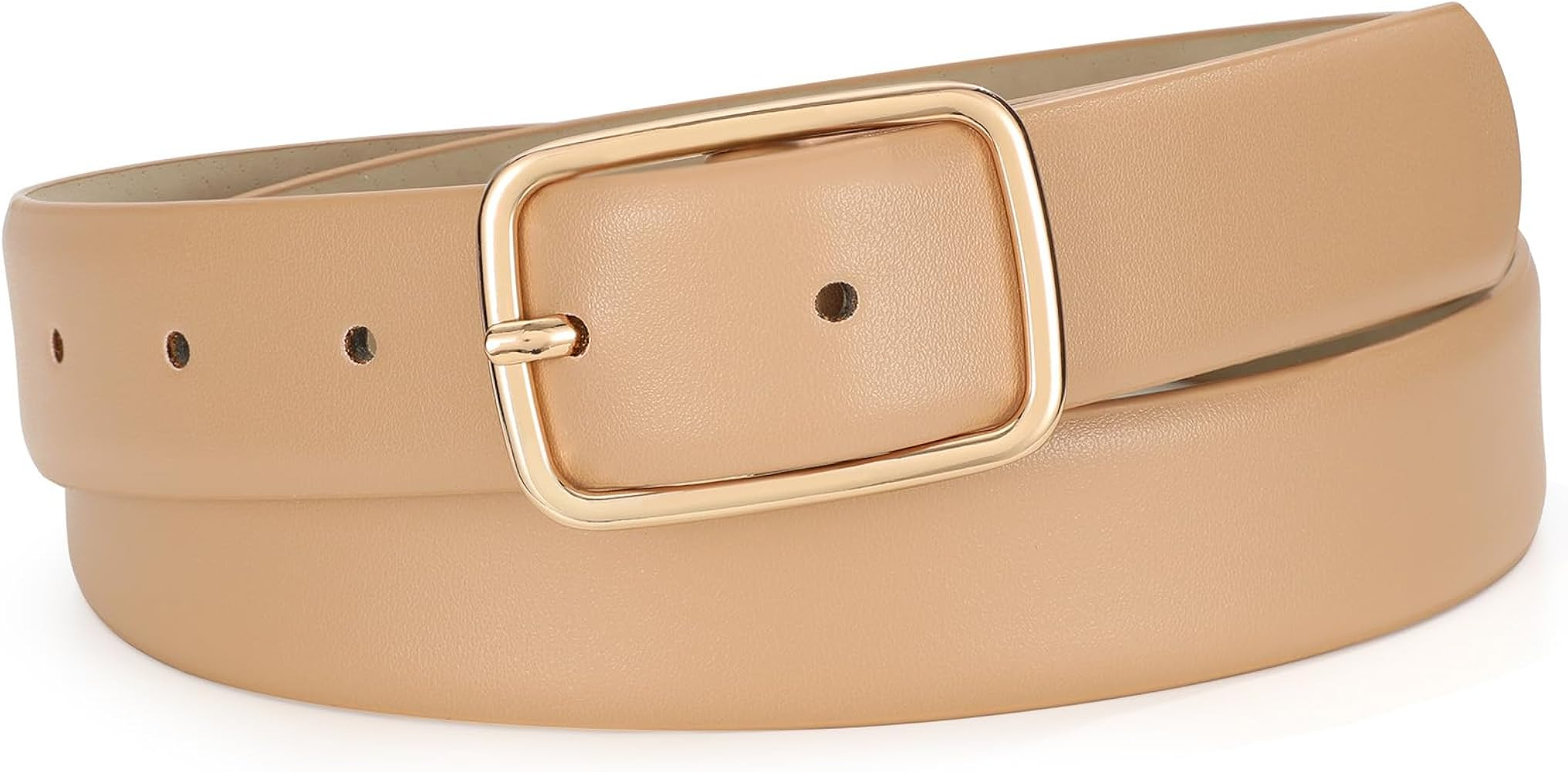 SANSTHS Women Leather Belts for Jeans Pants Fashion Ladies Waist Belts Simple Gold Square Buckle ... | Amazon (US)