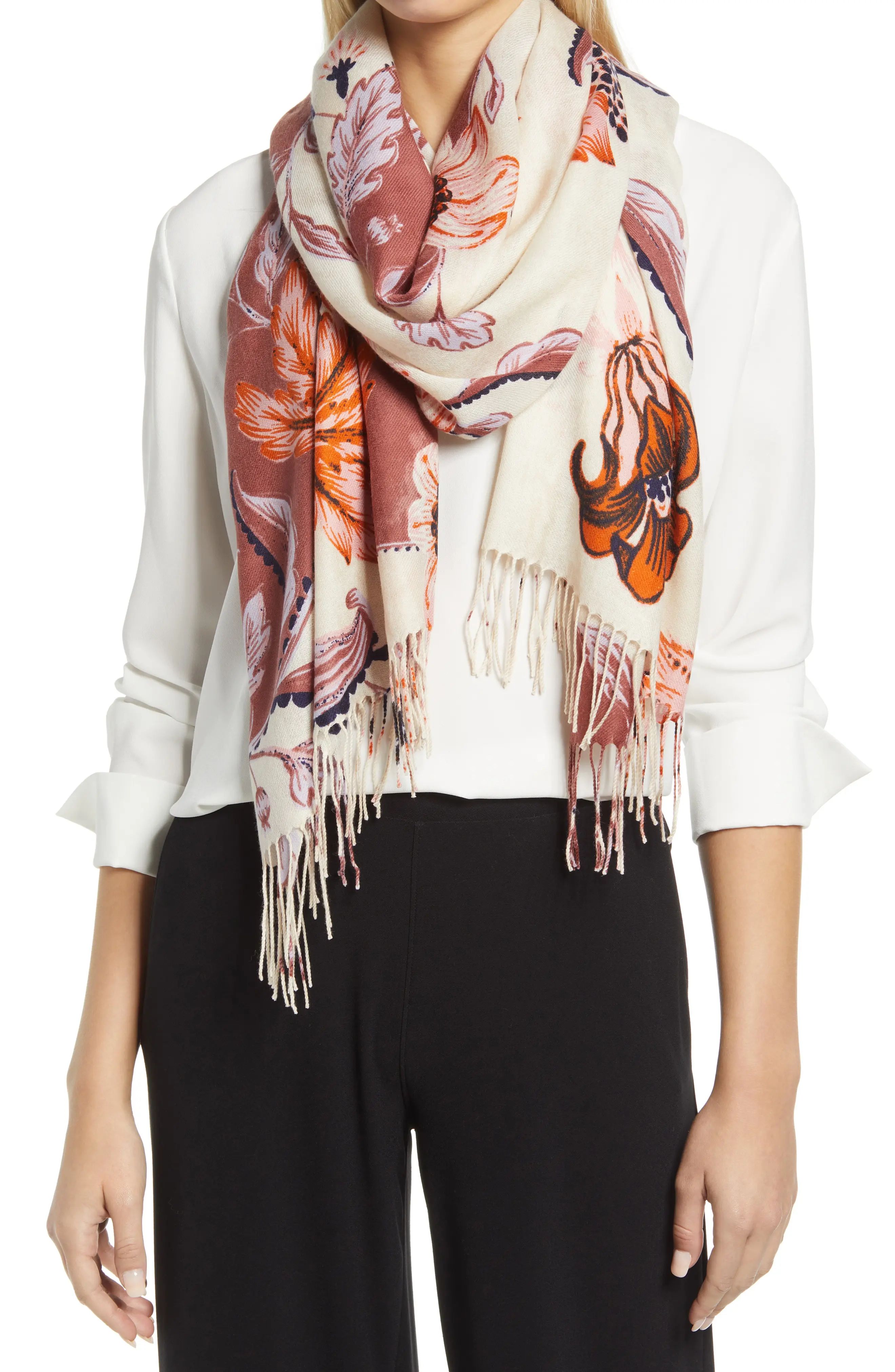 Nordstrom Tissue Print Wool & Cashmere Wrap Scarf in Red Jelly Juliets Garden at Nordstrom | Nordstrom