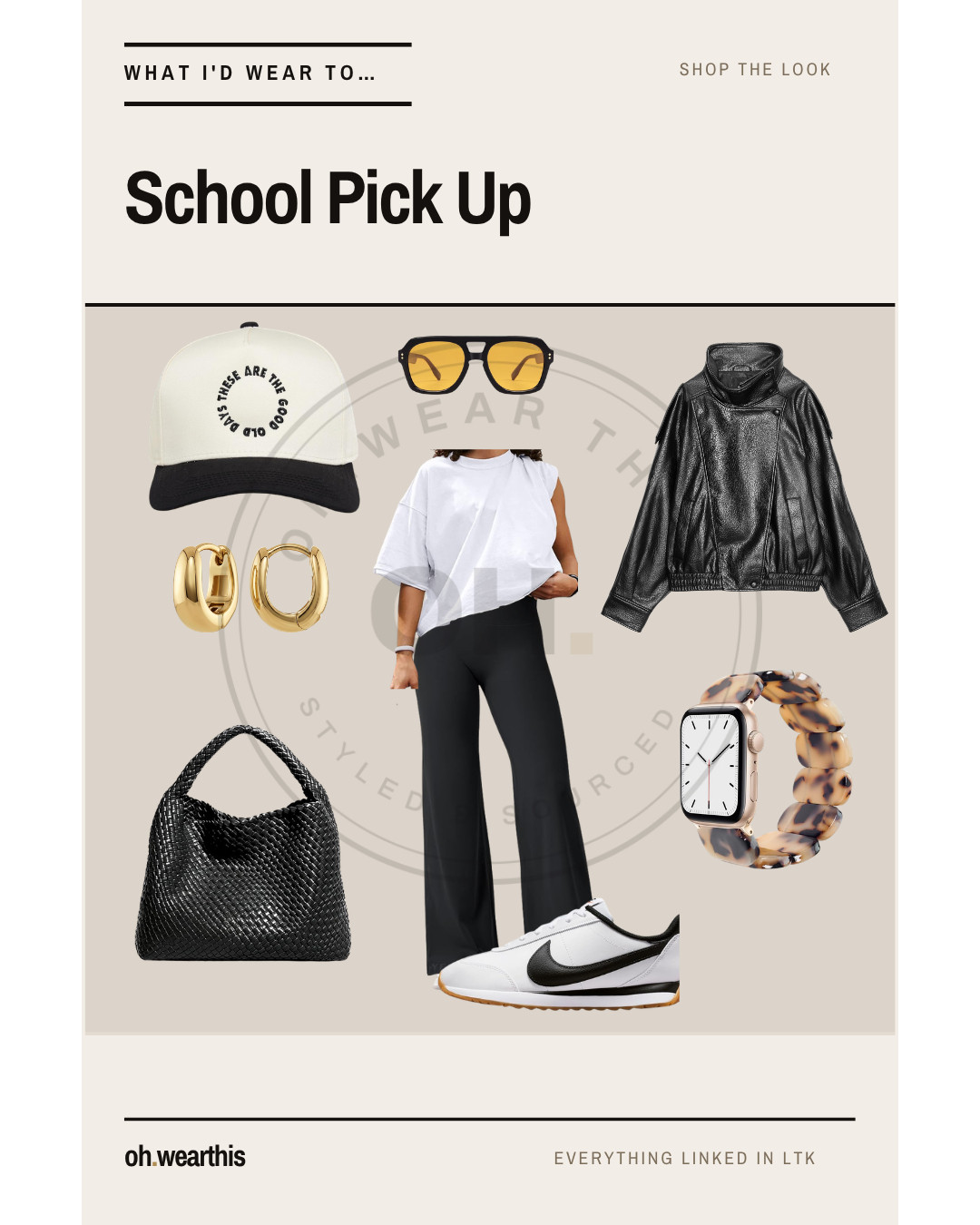 What I'd wear to... The School run. 

Oversized white tee, black wide-leg knit pant, sneakers. This is the one that earns the jacket its money. Thrown over leggings-and-a-tee it takes five seconds and turns pickup into a whole look.

The reason this jacket is worth buying: the funnel neck stands up on its own and the elasticated hem gives it that cropped blousy shape, so it works over a trouser, a legging and a jean equally. Most leather jackets only do one of the three.

Everything from all three looks is linked. I earn a commission when you shop these.

black leather jacket outfit · one jacket three ways · work outfit · school run outfit · date night outfit · wide leg trousers · fall capsule wardrobe · leather jacket styling

#LTKdayinmylife #LTKgrwm #LTKootd