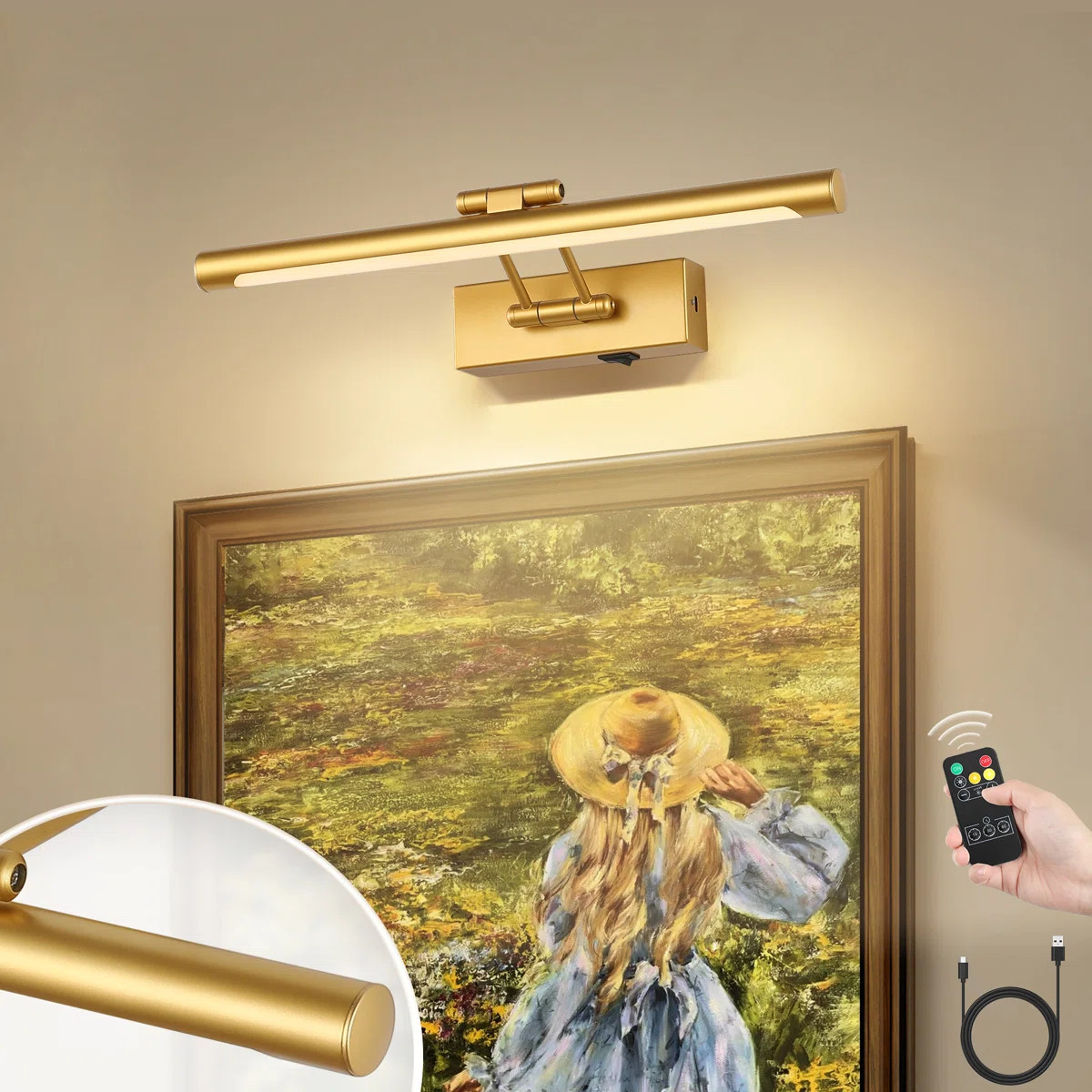 15.75 in. LED Picture Light with Remote Control Dimmable Multiple Color Temperatures Rotatable an... | Wayfair North America