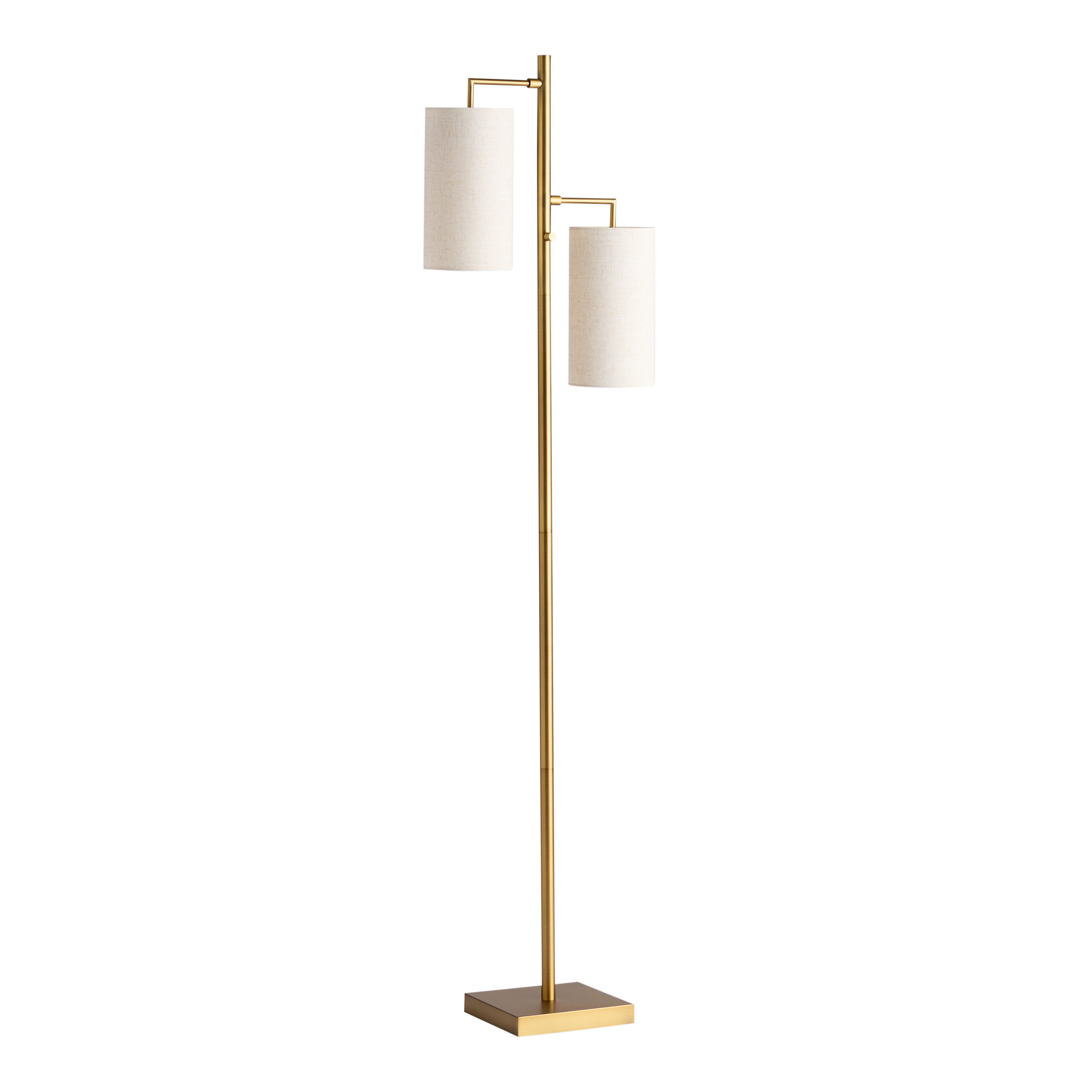 Brass and White Linen Textured 2 Light Floor Lamp | World Market