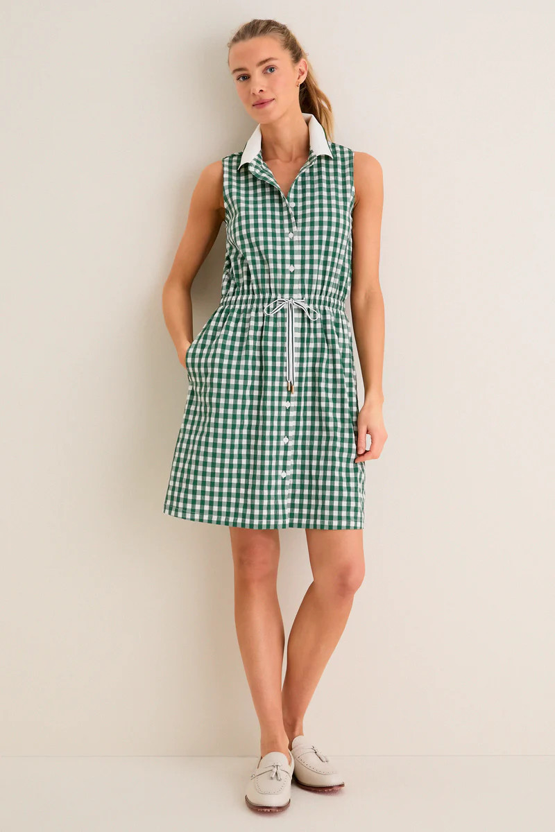 Eden Green Gingham Sleeveless Performance Seersucker Alcott Golf Dress | Tuckernuck (US)