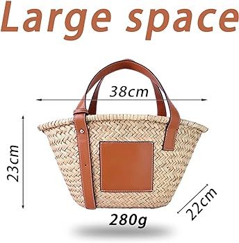 Straw Basket Tote Bag for Women PU Leather Strap Hollow Woven Top Handle Straw Purses and Handbag... | Amazon (US)