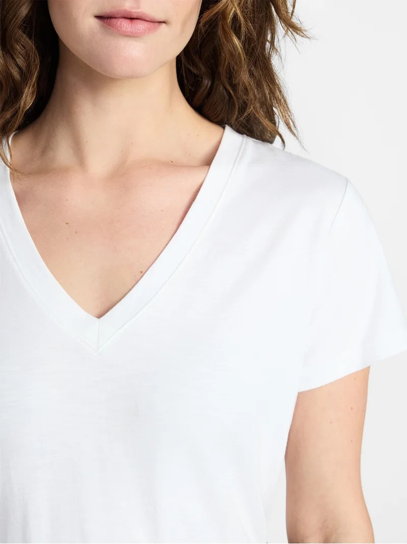 Time and Tru Women's Slub V Neck Tee with Short Sleeves, Sizes XS-XXXL | Walmart (US)