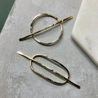 Hair Barrette Solid Brass Handcrafted Oval Or Round Style With Hammered Finish, Artisan Made Accessories | Etsy (US)