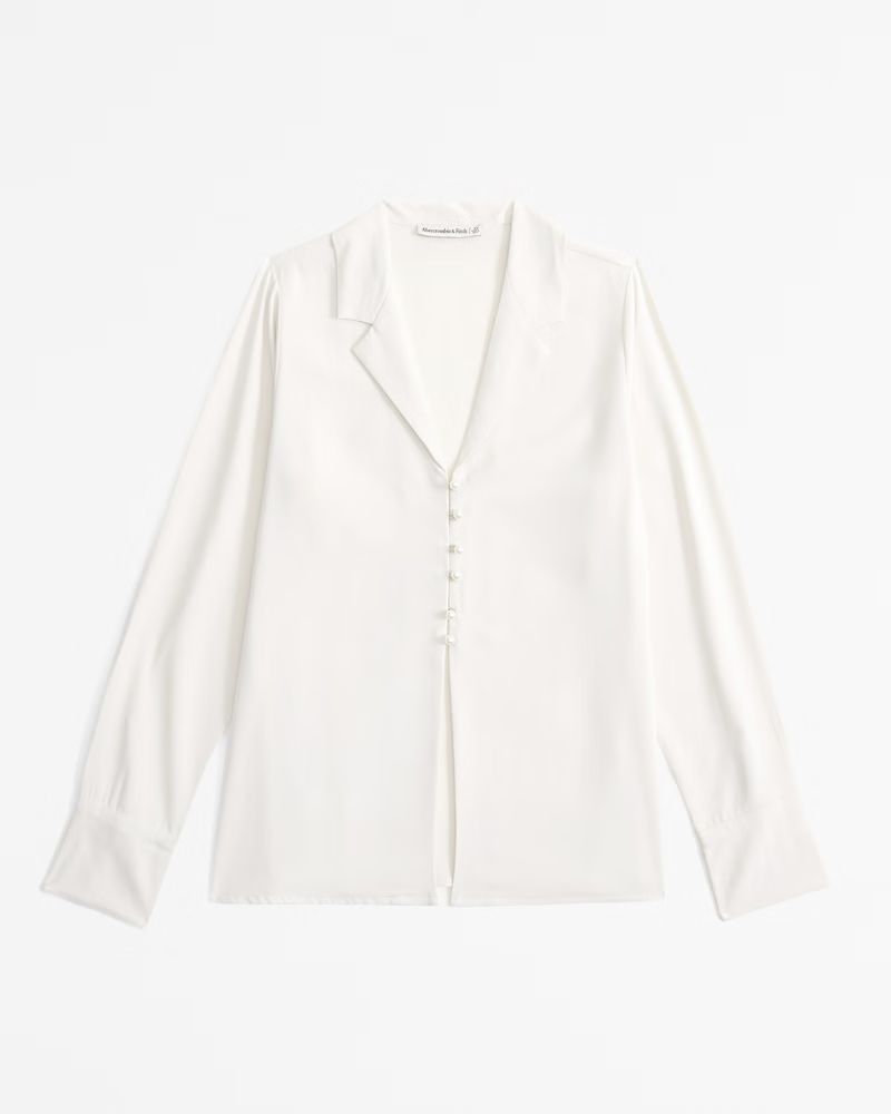 Satin Lapel Pearl Button Shirt | Abercrombie & Fitch (US)