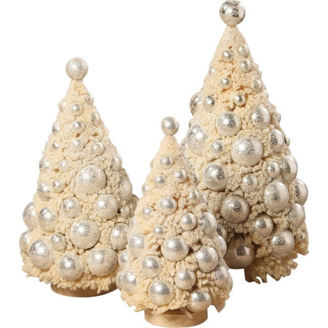 Ivory Platinum Bottle Brush Trees, Set of 3 | Maisonette