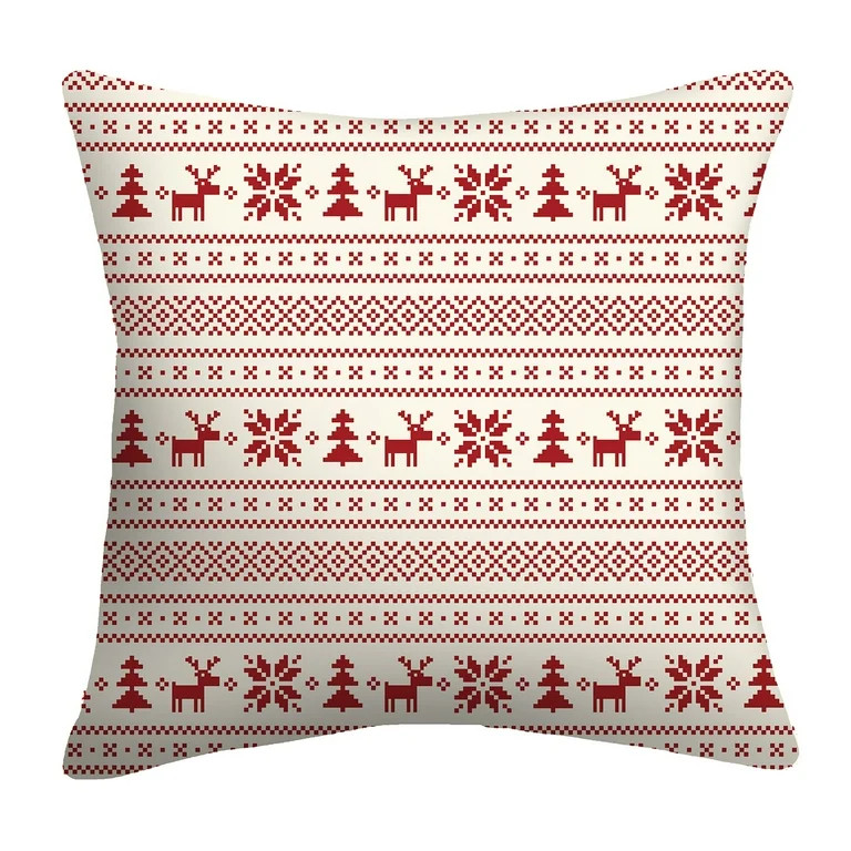 Mainstays 16" x 16" Sweater Print Decorative Outdoor Throw Pillow, White / Red | Walmart (US)