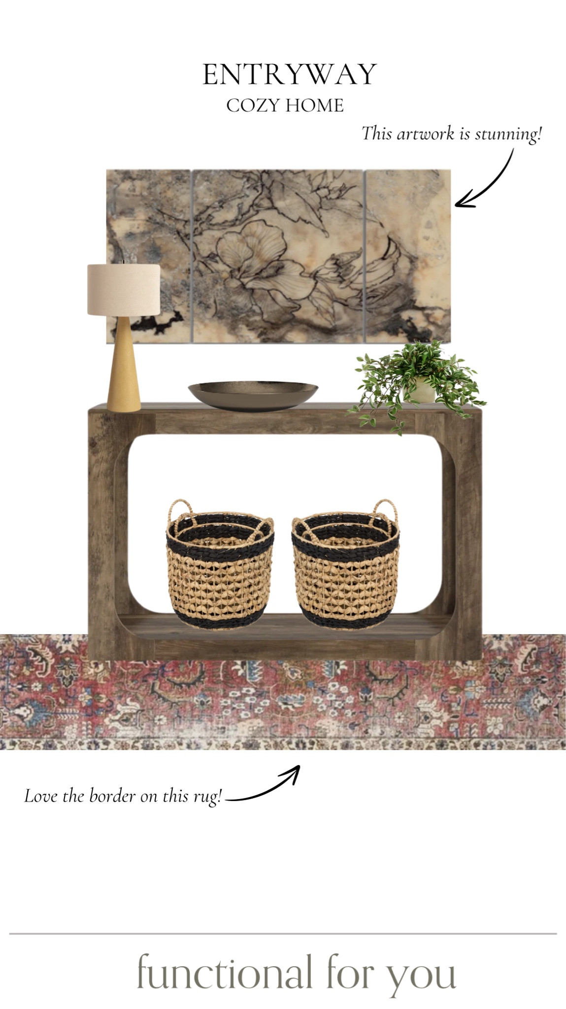 Entryway design, all from Wayfair! 




Wall art, table lamp, accent bowl, faux plant, entryway table, runner rug, entryway runner rug, Wayfair furniture, Wayfair home decor, accent baskets

#LTKHome #LTKStyleTip