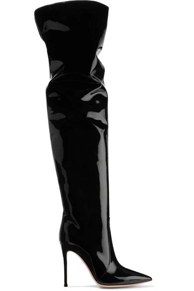 Gianvito Rossi - Rennes 100 Patent-leather Over-the-knee Boots - Black | NET-A-PORTER (US)