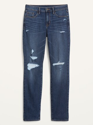 Mid-Rise Distressed Power Slim Straight Jeans for Women | Old Navy (US)