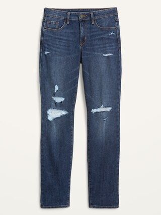 Mid-Rise Distressed Power Slim Straight Jeans for Women | Old Navy (US)