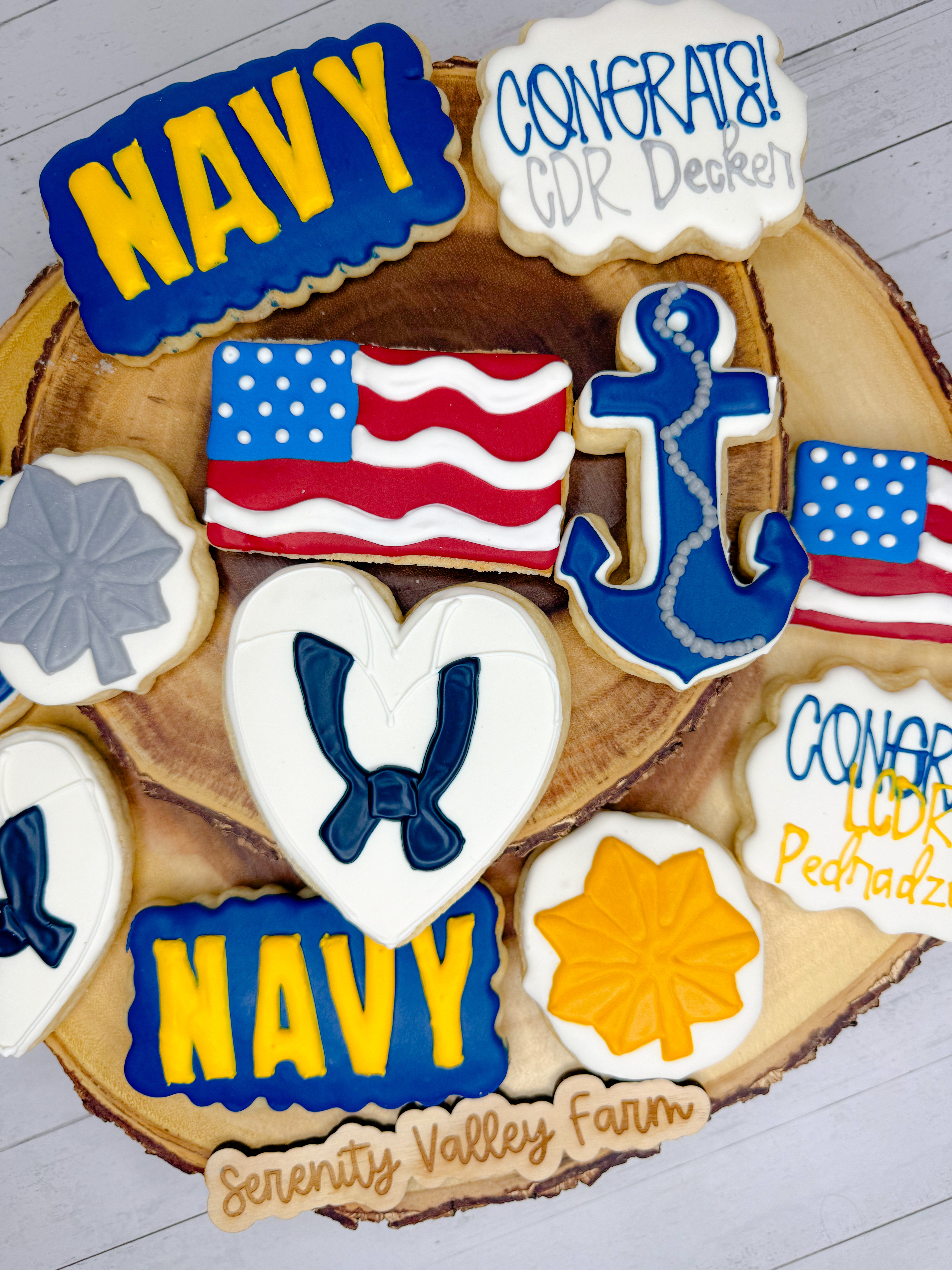Anchors aweigh! ⚓🇺🇸 These custom Navy-themed sugar cookies were created to celebrate a U.S. Navy promotion and feature anchors, American flags, rank insignia, and personalized congratulatory cookies. Perfect for military promotions, retirement parties, command events, deployment homecomings, military appreciation celebrations, and Navy milestone achievements.

#NavyCookies #MilitaryPromotion #NavyPromotion #MilitaryCookies #USNavy #NavyLife #MilitaryCelebration #PromotionParty #CustomCookies #DecoratedCookies #SugarCookies #RoyalIcingCookies #MilitaryFamily #NavyWife #MilitarySpouse #MilitaryRetirement #CookieArtist #PatrioticCookies #CustomDesserts #LTKFinds 

 #LTKdayinmylife #LTKfoodie #LTKHome
