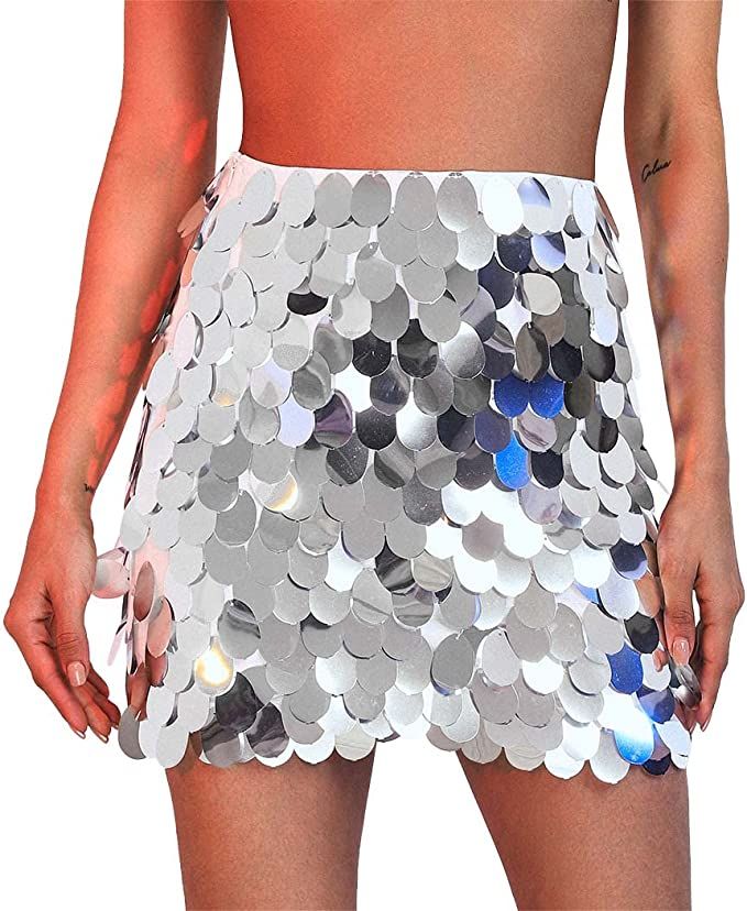GRAEEN Sequin Dance Skirt Belly Hip Skirt Rave Fringe Skirt Outfits Party Costume Performance Ski... | Amazon (US)
