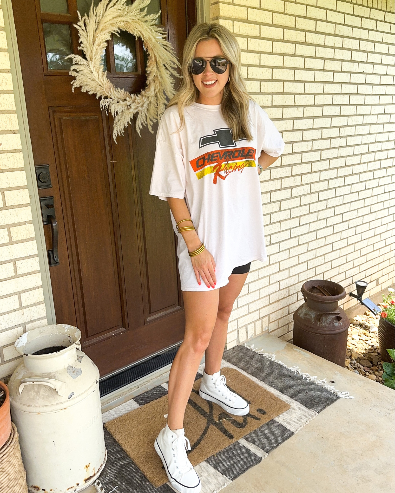 Small medium graphics! 
Medium biker shorts 
TTS Shoes
Comfy Friday fit! 

#LTKstyletip #LTKunder50 #LTKfit