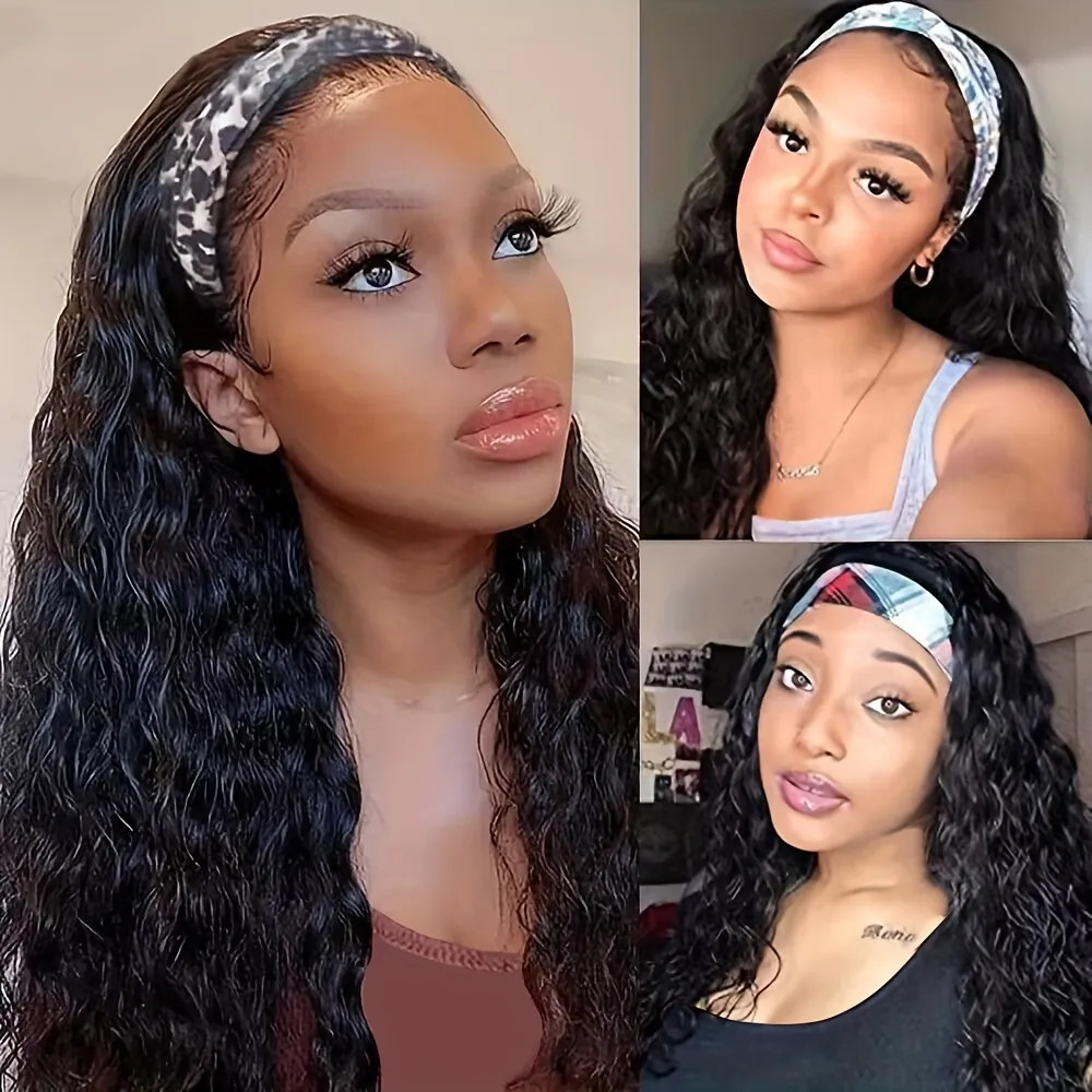 Headband Wigs Water Wave Human Hair Wigs With Headband Brazilian Virgin Human Hair Wigs For Women... | Temu Affiliate Program