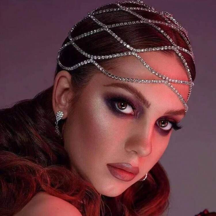 Mesh Headpiece Cap Silver Roaring 20s Flapper Chain Bridal Party Hair Accessories Women Silver | SHEIN