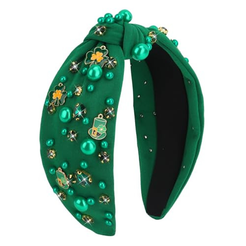 Uintoon St.Patrick's Day Headband for Women Green Irish Lucky Shamrock Embellished Headband Rhinestone Pearls Top Knotted Headbands St. Patrick's Day Hair Accessories Outfits for Women (Green B) | Amazon (US)