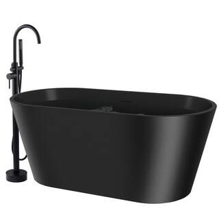 AKDY 60 in. Fiberglass Freestanding Flat Bottom Non-Whirlpool Bathtub in Matte Black with Tub Fil... | The Home Depot