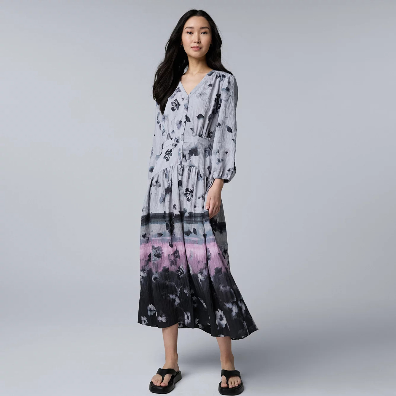 Women's Simply Vera Vera Wang Long Sleeve Dropwaist Maxi Dress | Kohl's