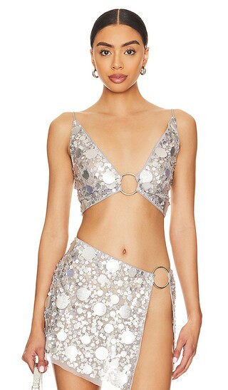 Quinn Embellished Crop Top in Silver | Revolve Clothing (Global)