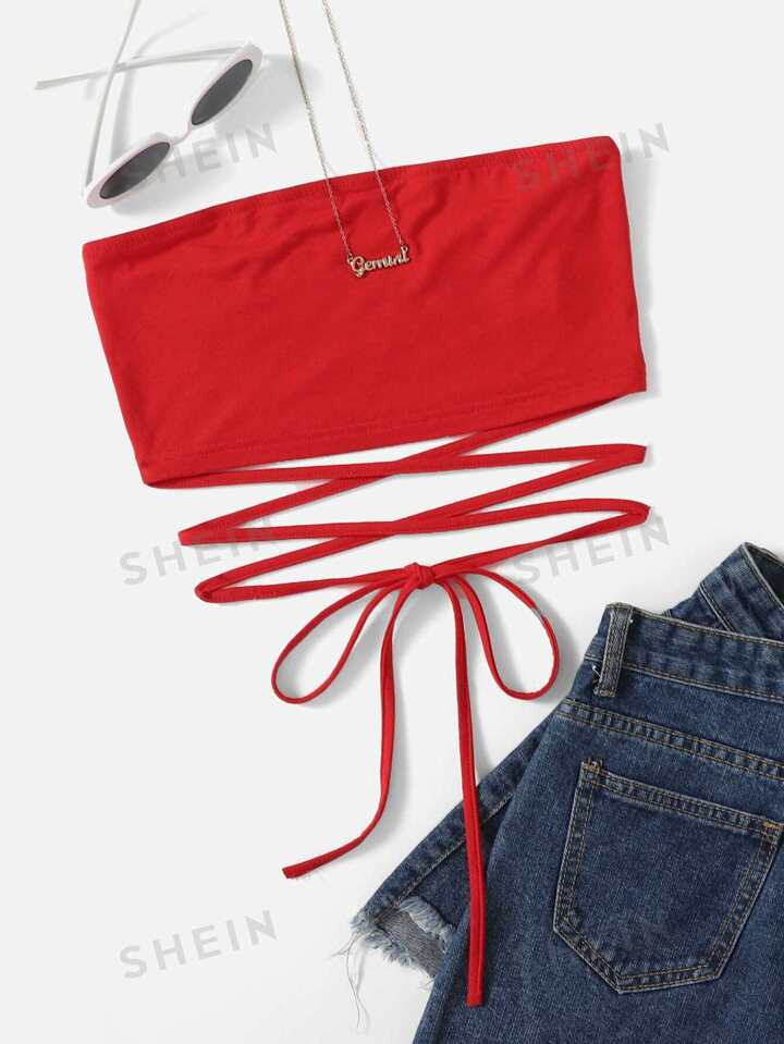 SHEIN WYWH Crisscross Tied Crop Tube Top | SHEIN