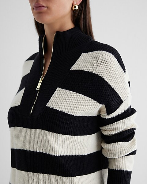 London Striped Ribbed Quarter Zip Oversized Sweater | Express