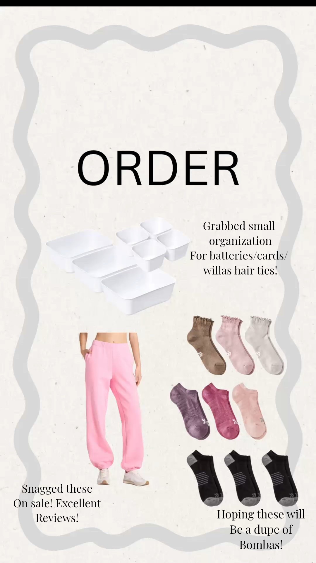 Recent target order! Cleaning out my sock drawer to find I wear the same 4-5 pairs because the rest are in BAD shape 😅

Been eyeing these sweats- $10 off rn!

And all the junk drawer organization 

#LTKSaleAlert #LTKHome #LTKActive