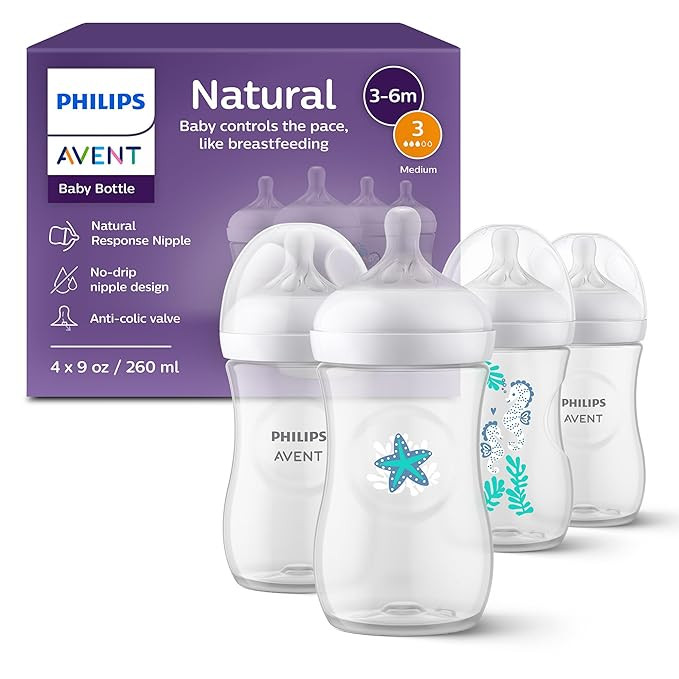 Philips Avent Natural Baby Bottles with Natural Response Nipples (Medium Flow, Flow 3), with Seah... | Amazon (US)