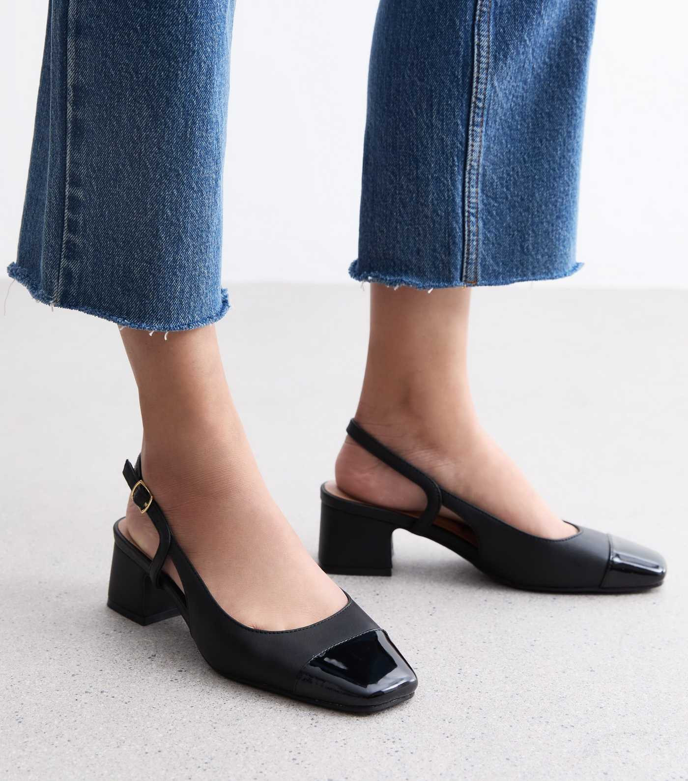 Black Leather-Look Slingback Court Shoes  | New Look | New Look (UK)