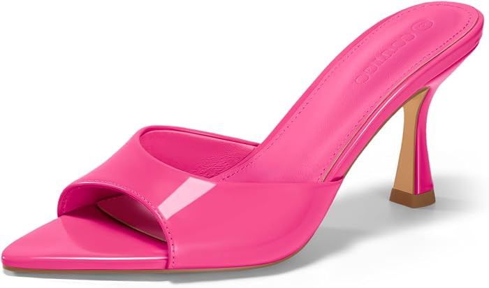 Coutgo Womens Kitten Heel Sandals Heeled Mules Pointed Open Toe High Heels | Amazon (US)